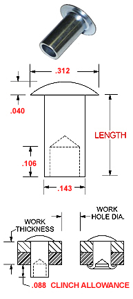 TSC0932.1, D1-32-ST STEEL RIVET, ZINC FINISH - Hanson Rivet